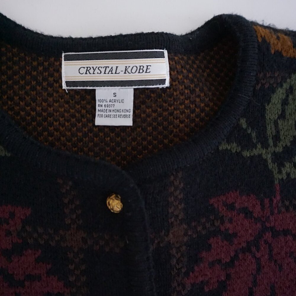 Vintage Crystal-Kobe Floral Plaid Knit Cardigan Sweater S Eclectic Grandpa Fall - Picture 9 of 9